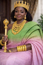 Load image into Gallery viewer, Ombré Pink & Green Handwoven Kente (B)